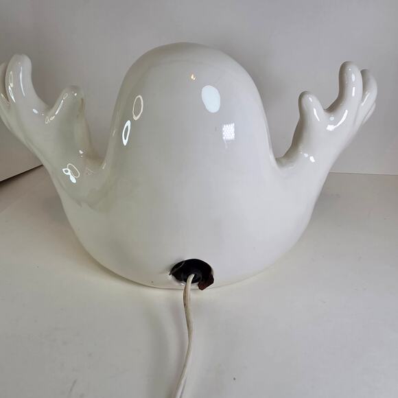 Light-Up Ceramic Ghost Candy Dish Halloween Decor SC Signed 12"x9"x9" - Picture 5 of 16